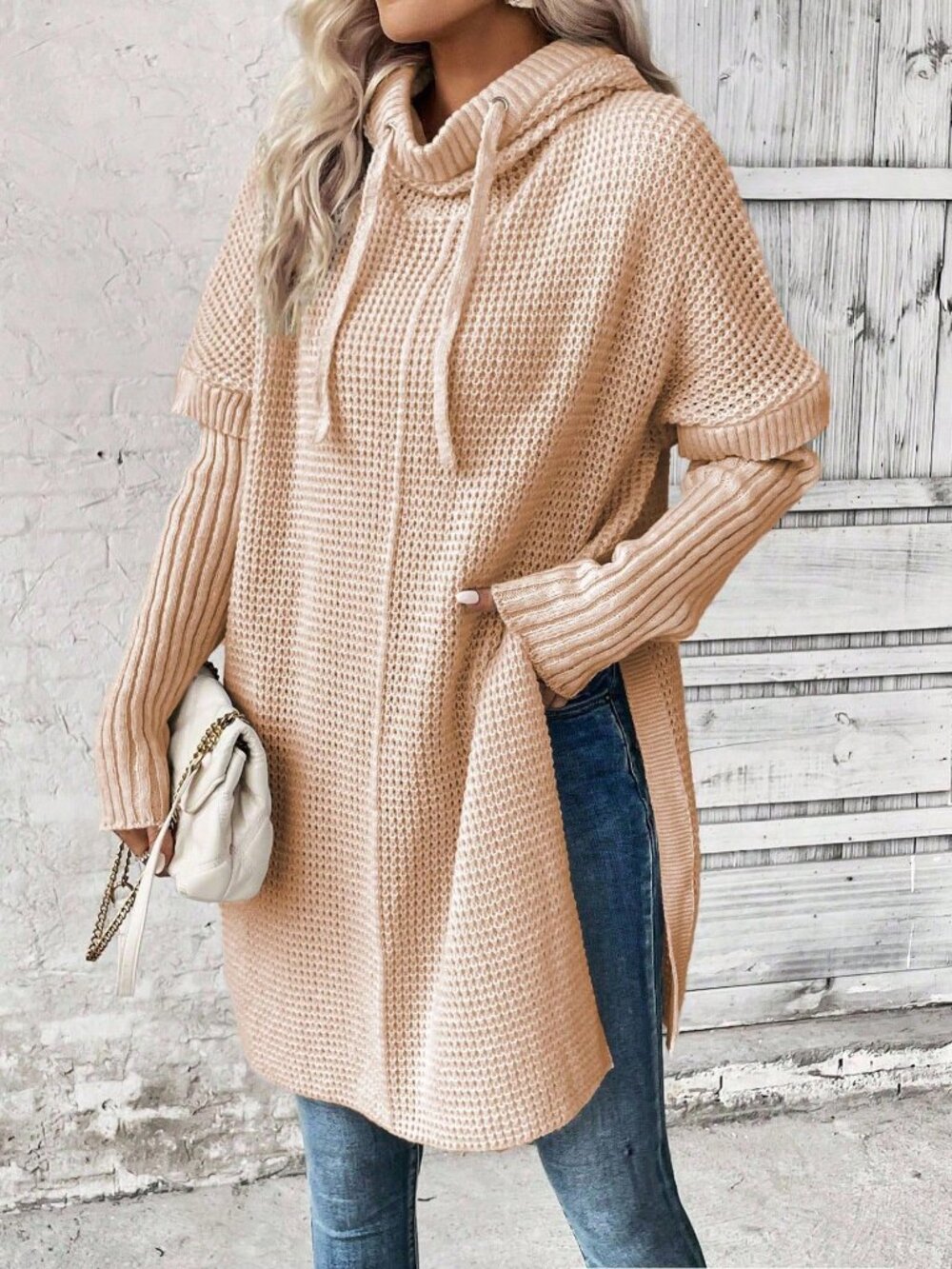 Khaki Casual Women's Drawstring Hooded Sweater